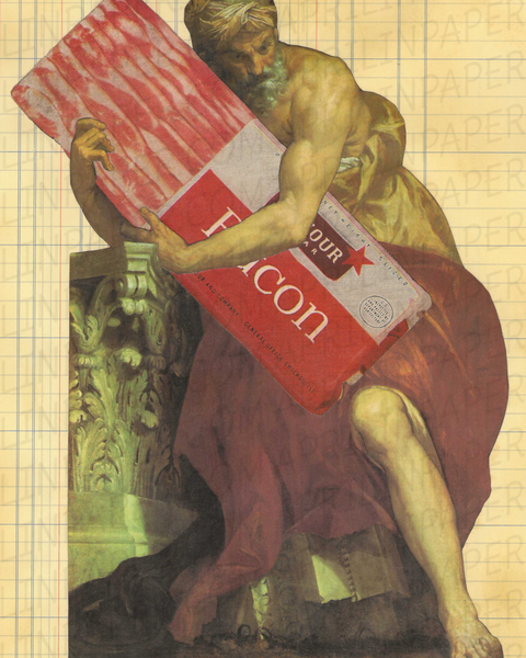 Because Bacon print of hand cut collage