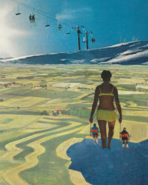 Bikini Ski Lift Operator print of hand cut collage