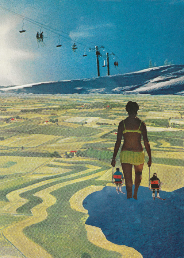 Bikini Ski Lift Operator print of hand cut collage