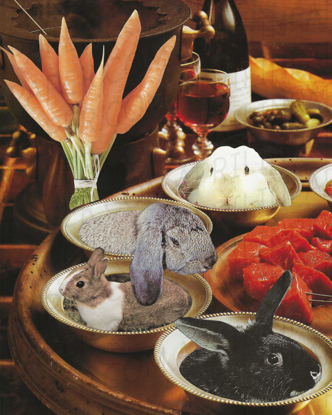 Bunny Buffet print of hand cut collage