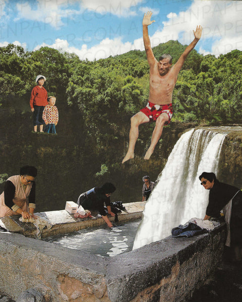 Cannonball! Print of hand cut collage