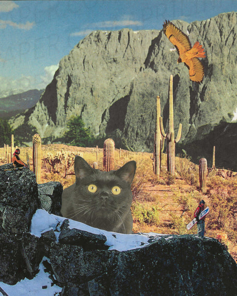 Desert Cat   Print of hand cut collage