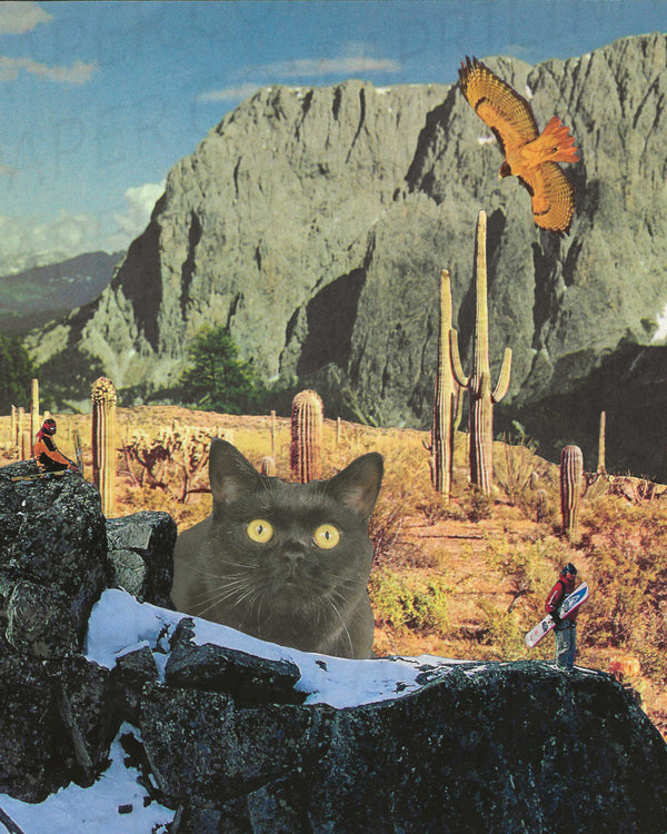 Desert Cat   Print of hand cut collage