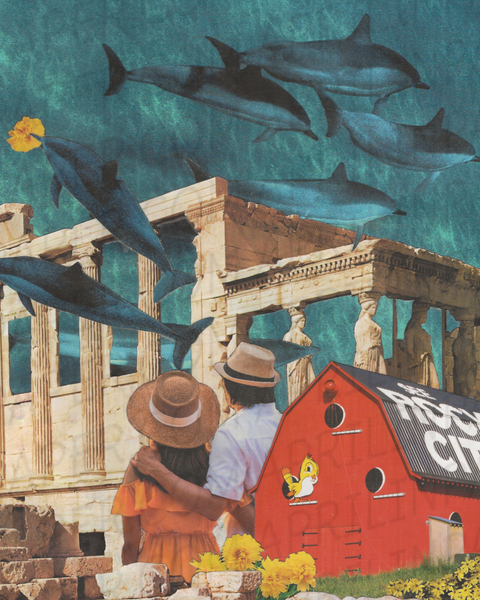 Dolphin Encounter print of hand cut collage