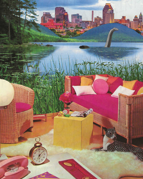 Loch Ness Living Room print of hand cut collage