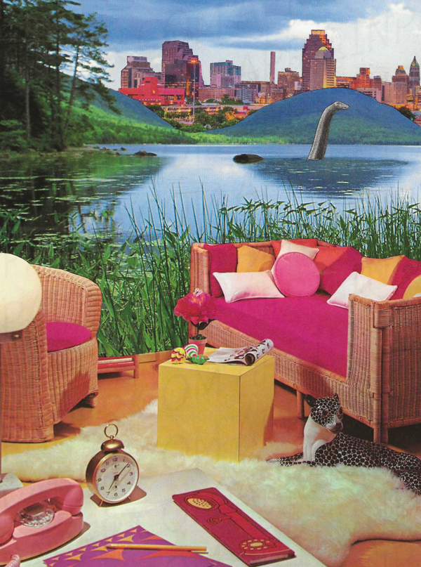 Loch Ness Living Room print of hand cut collage