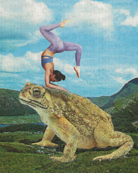 Toad Yoga print of hand cut collage
