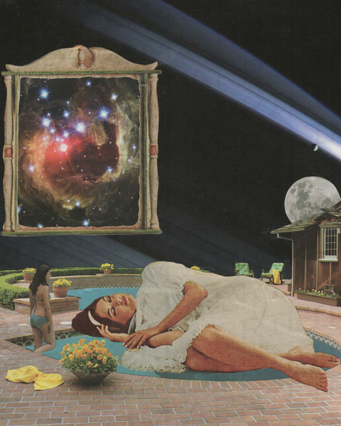 Napping at the Pool – Print of Hand-Cut Surreal Collage Art