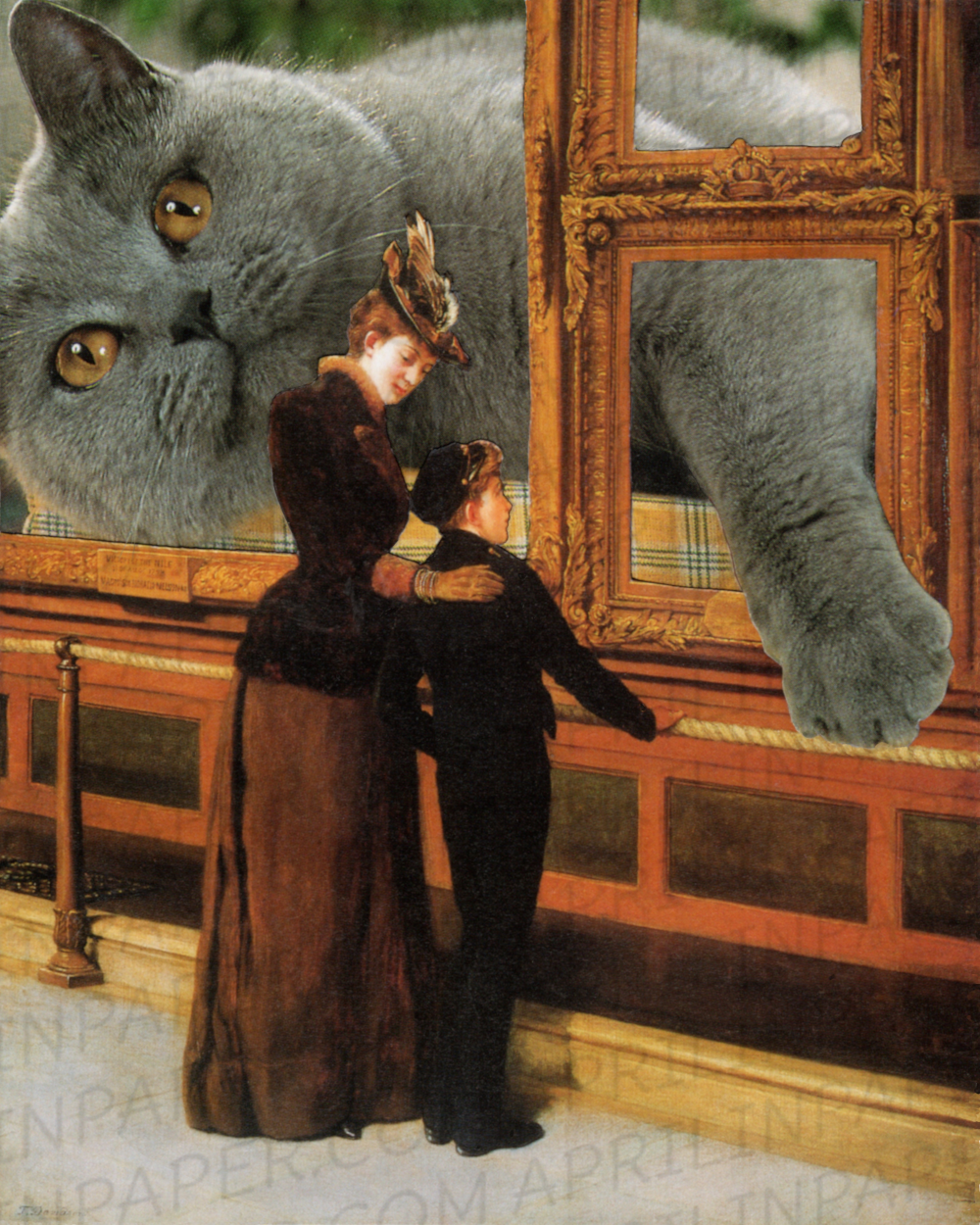Cat Exhibit print of hand cut collage