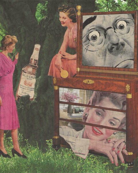 Judgement print of hand cut collage