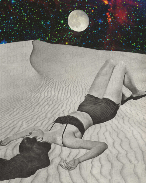 Moon Bathing Hand Cut Art Print