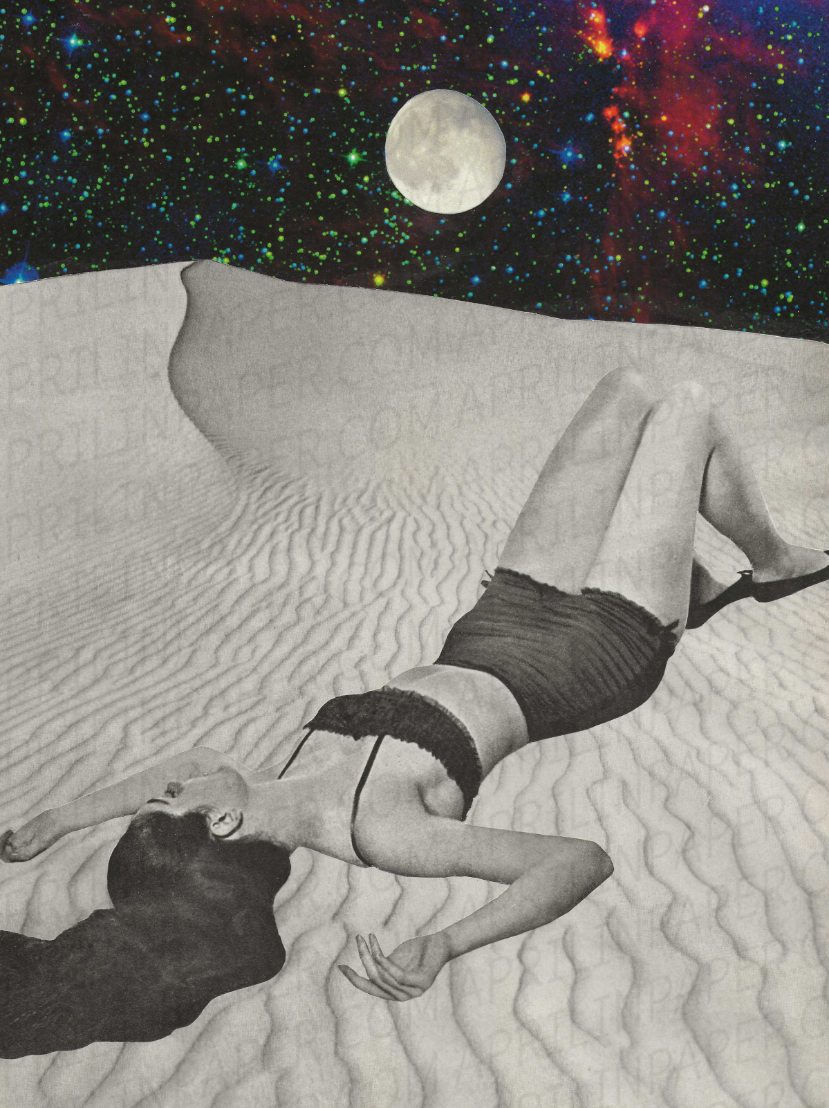 Moon Bathing Hand Cut Art Print