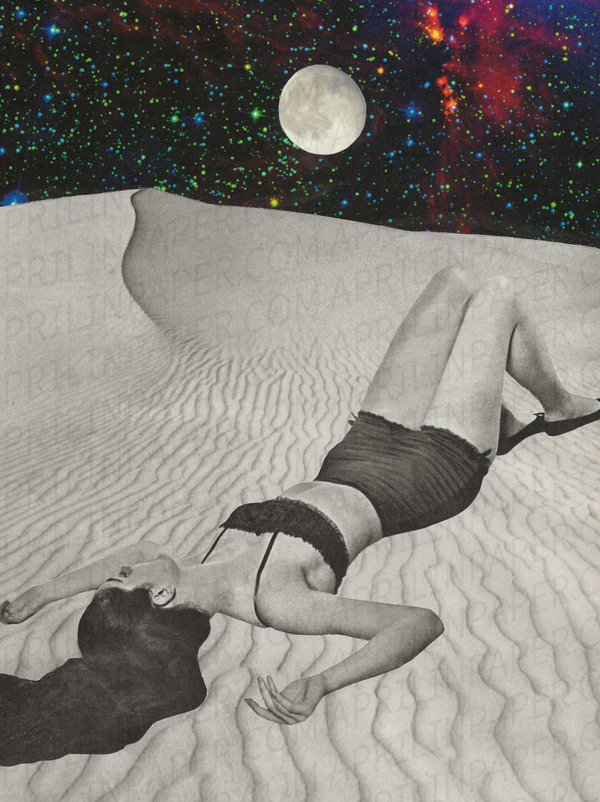 Moon Bathing Hand Cut Art Print