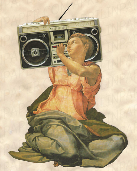 Boombox Babe print of hand cut collage