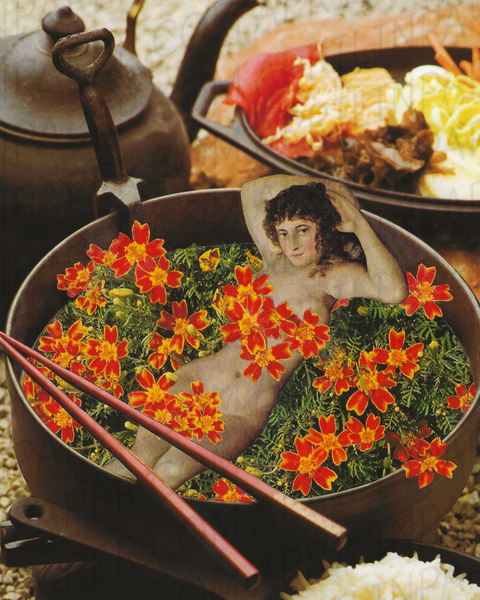 Flower Bowl Girl print of hand cut collage