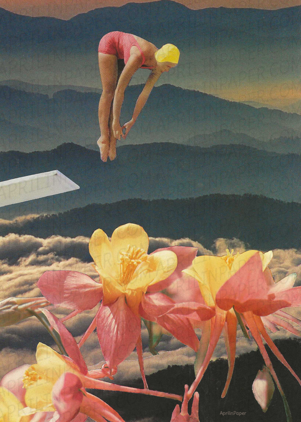 Flower Dive PRINT of hand cut collage