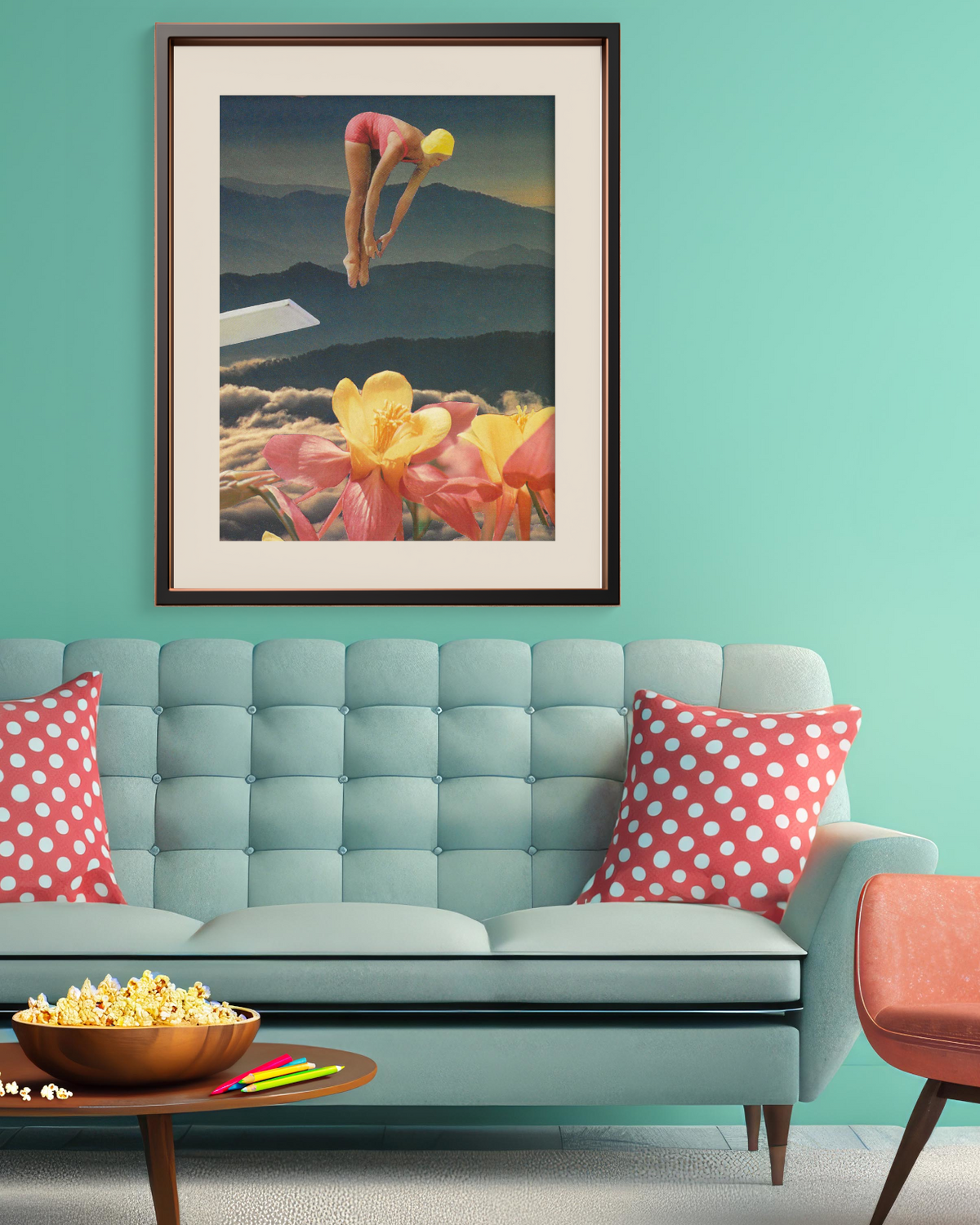 Flower Dive PRINT of hand cut collage