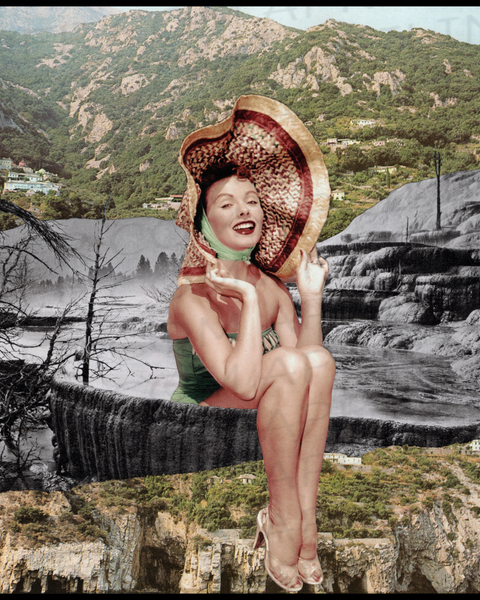 Mountain Pool Lady print of hand cut collage