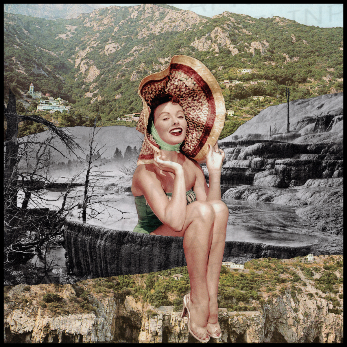 Mountain Pool Lady print of hand cut collage