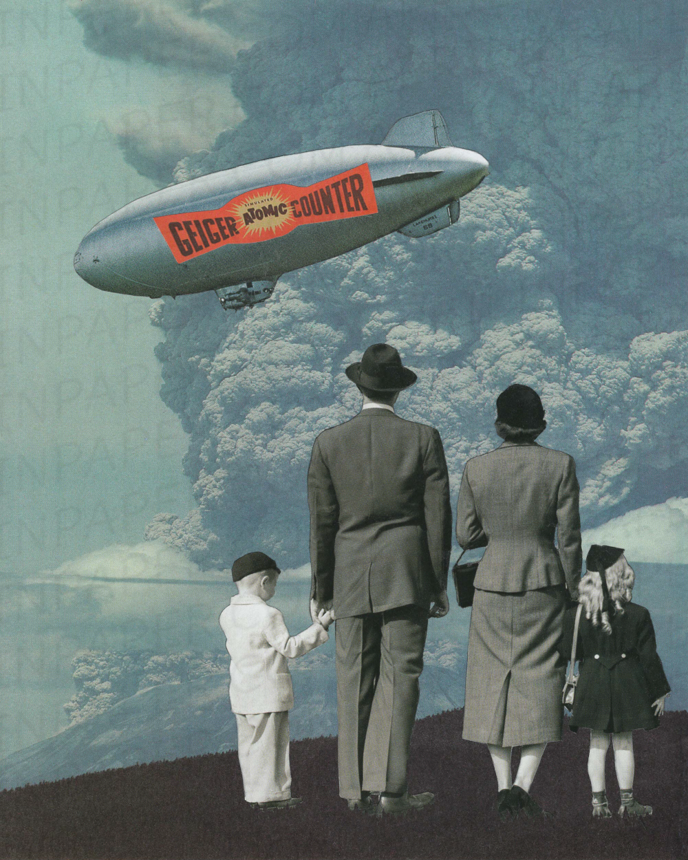 Nuclear Tourism print of hand cut collage